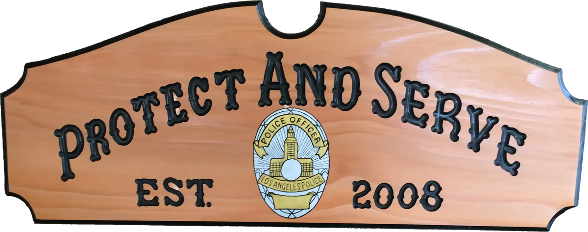 Custom Carved Wood Sign – Law Enforcement Badges, hand-carved Protect and Serve sign with police badge