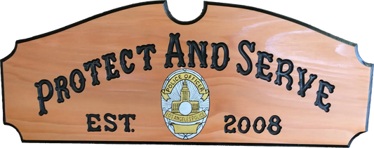 Custom Carved Wood Sign – Law Enforcement Badges, hand-carved Protect and Serve sign with police badge