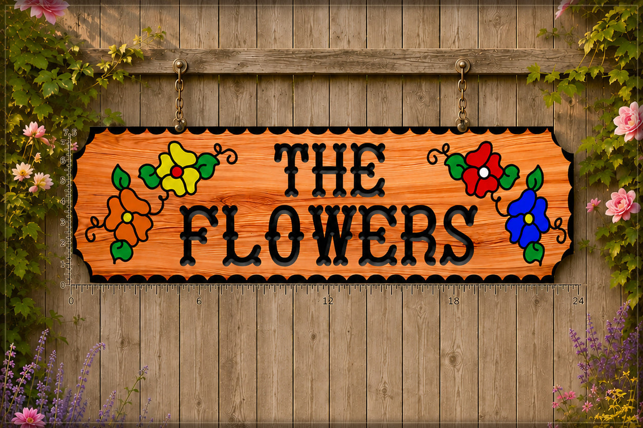 Large personalized floral garden wood sign, hand-carved and hand-painted with custom name and flower colors