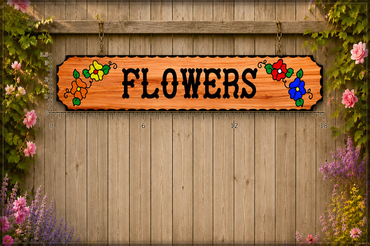 Small personalized floral garden wood sign, hand-carved custom design, style 1